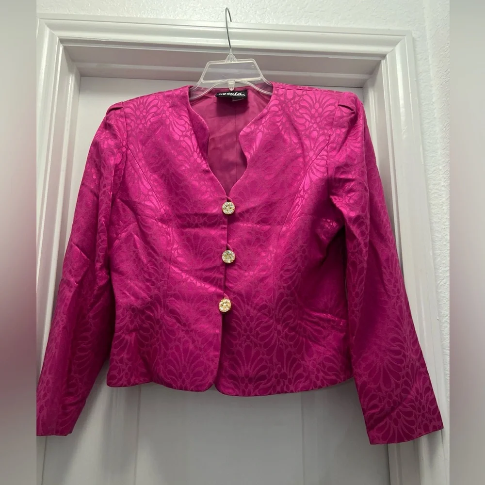 Vintage Ursula of Switzerland Fuchsia Jacquard Runway Couture Blazer – Size 10 - Picture 2 of 8